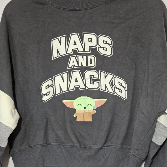 Star Wars Grogu "Naps And Snacks" Sweatshirt M Gray White Cotton Blend Crewneck - Picture 2 of 10